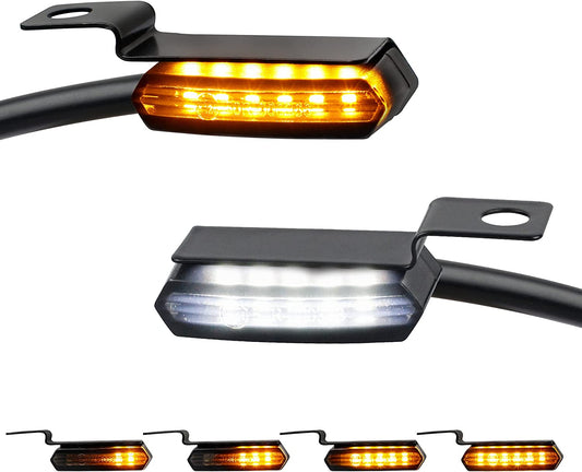 NTHREEAUTO Sequential Handlebar Front Turn Signals Flowing LED Motorcycle Blinkers Mini Running Light Compatible with Harley Dyna Sportster 883 Road King Softail