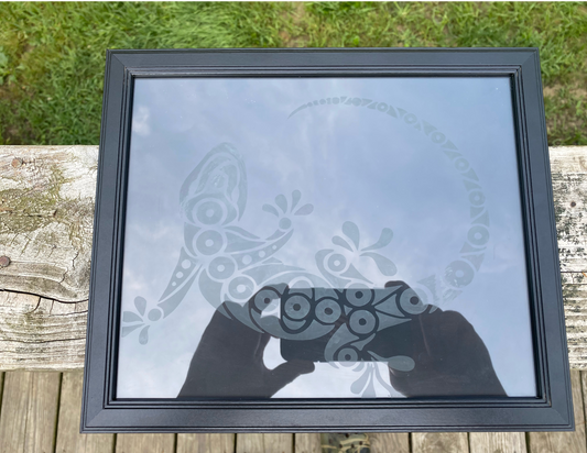 Framed Etched Glass Gecko Art