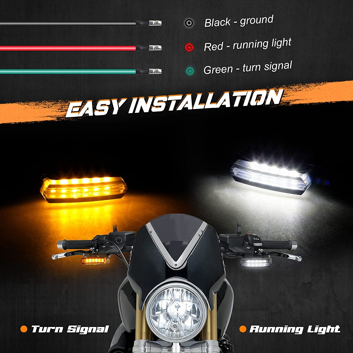 NTHREEAUTO Sequential Handlebar Front Turn Signals Flowing LED Motorcycle Blinkers Mini Running Light Compatible with Harley Dyna Sportster 883 Road King Softail